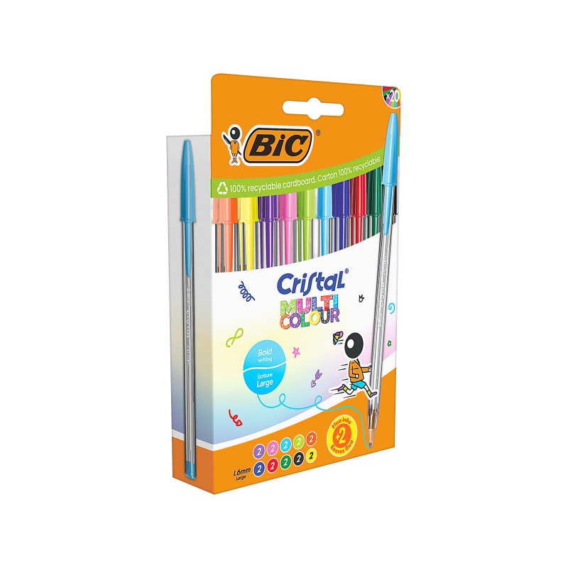 Bic Cristal Multicolore Confezione da 20 penne a sfera - punta 1.6 mm - tratto 0.42 mm - inchiostro a base d'olio - colo