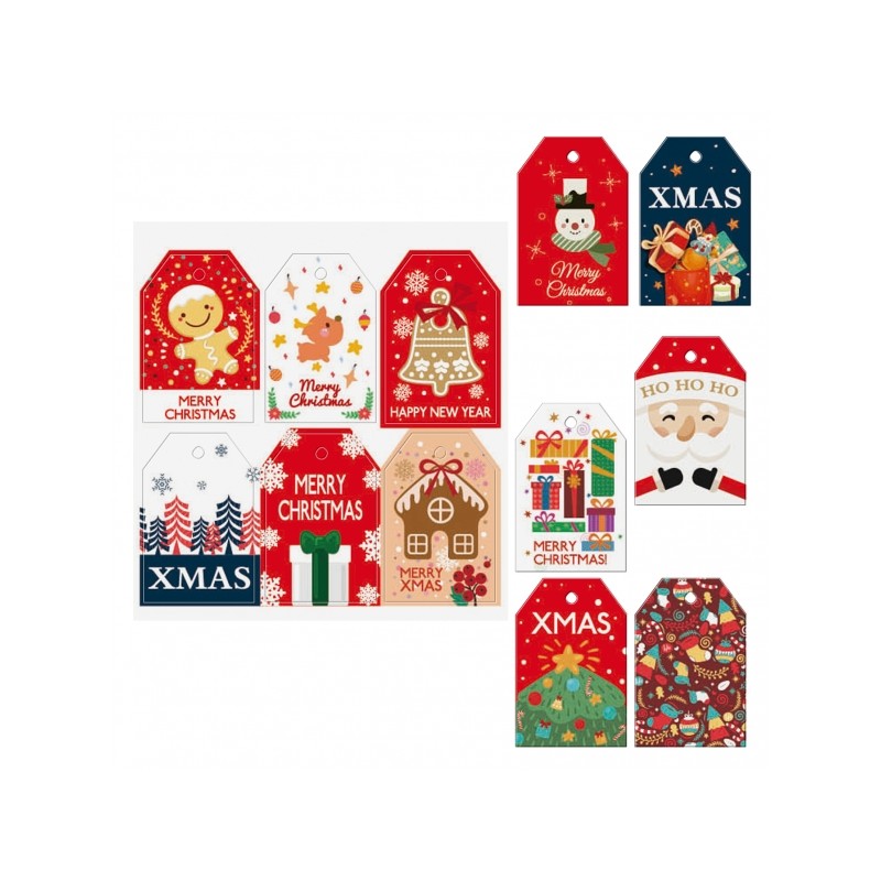 Dohe Christmas Confezione da 48 etichette regalo - Disegni natalizi - Dimensioni 4.6x6.8cm - Fustellati su cartoncino - 