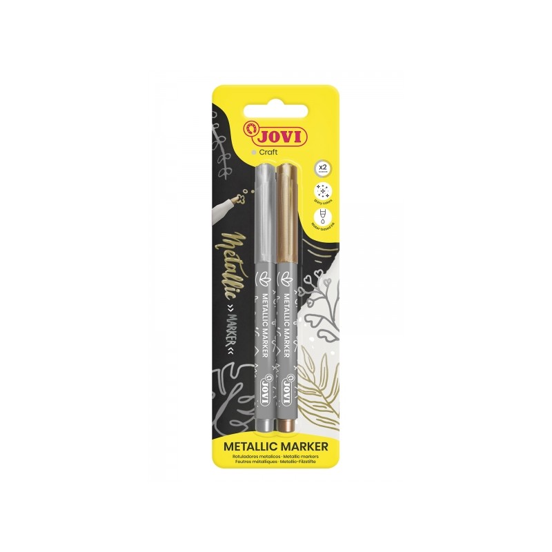 Jovi Metallic Marker Blister 2 pennarelli metallizzati oro e argento - Inchiostro a base d'acqua - Effetto metallizzato 