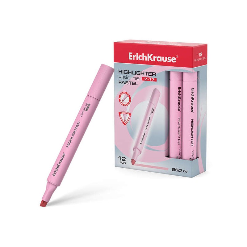 Erichkrause Visioline V-17 Evidenziatore pastello - Punta smussata - Tratto da 0.6 a 4.5 mm - Inchiostro a base d'acqua 