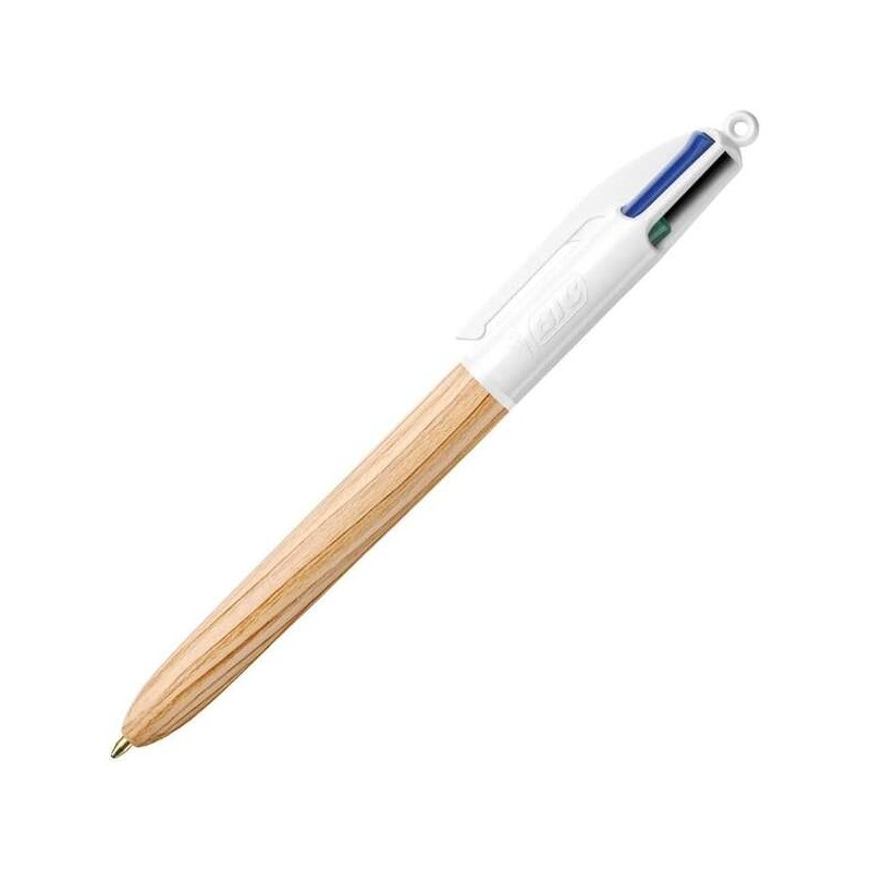 Bic 4 Colours Wood Style Penna a sfera retrattile - Punta media 1.0 mm - Inchiostro a base di olio - Design in legno - 4