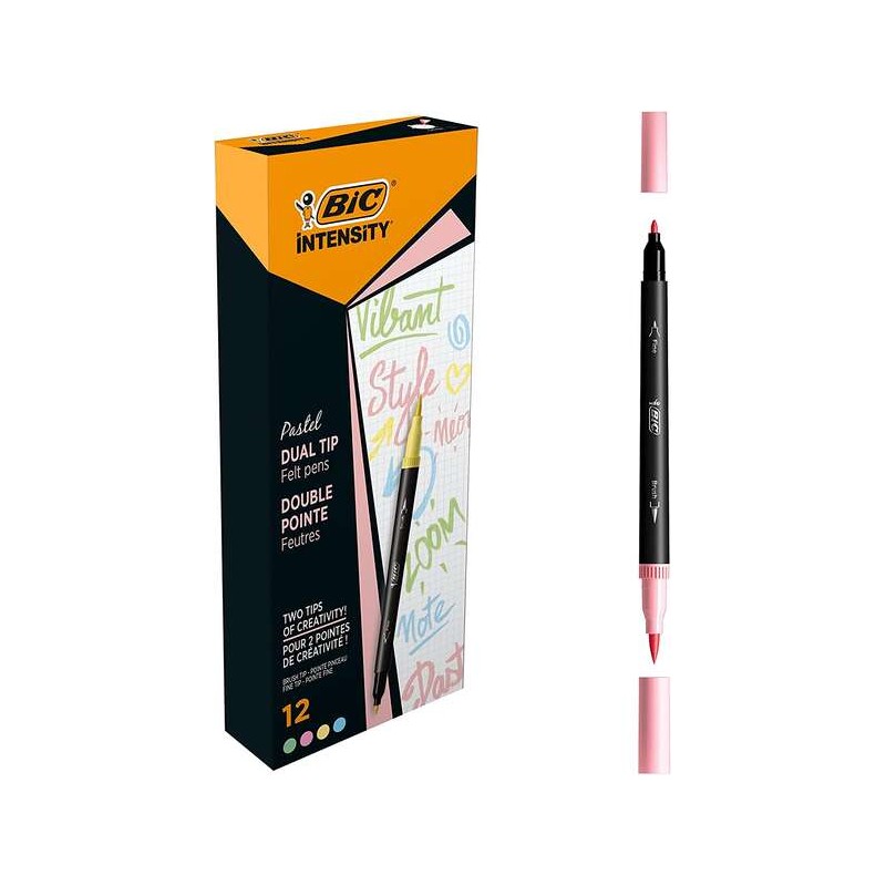 Bic Intensity Pennarello pastello a doppia punta - Punta a pennello + punta fine - Inchiostro a base d'acqua - Colori pa