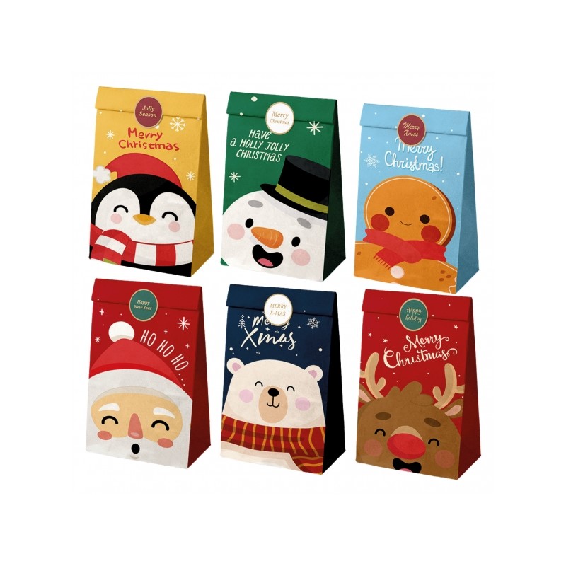 Dohe Natale Confezione da 12 sacchetti di carta 22x12x8cm - 2 sacchetti per modello - Alta resistenza