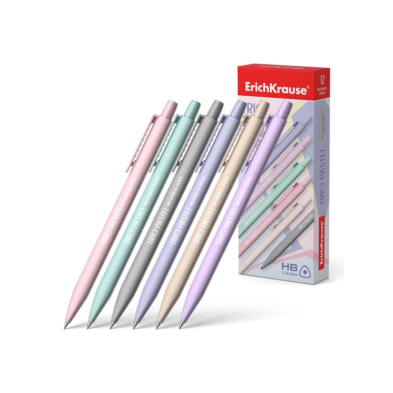 Matita meccanica Erichkrause Trio Pastel 0.5 mm HB - Gomma - Per mina da 0.5 mm - Colori pastello assortiti