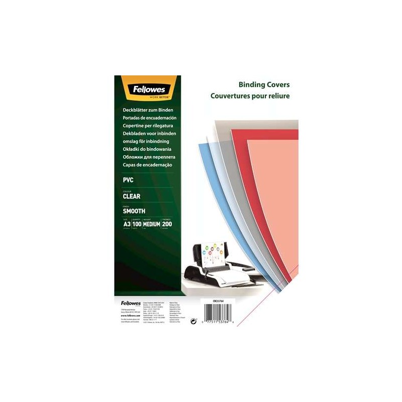 Fellowes Confezione da 100 copertine per rilegatura in PVC A3 - 200 Micron - Resistente - Trasparente