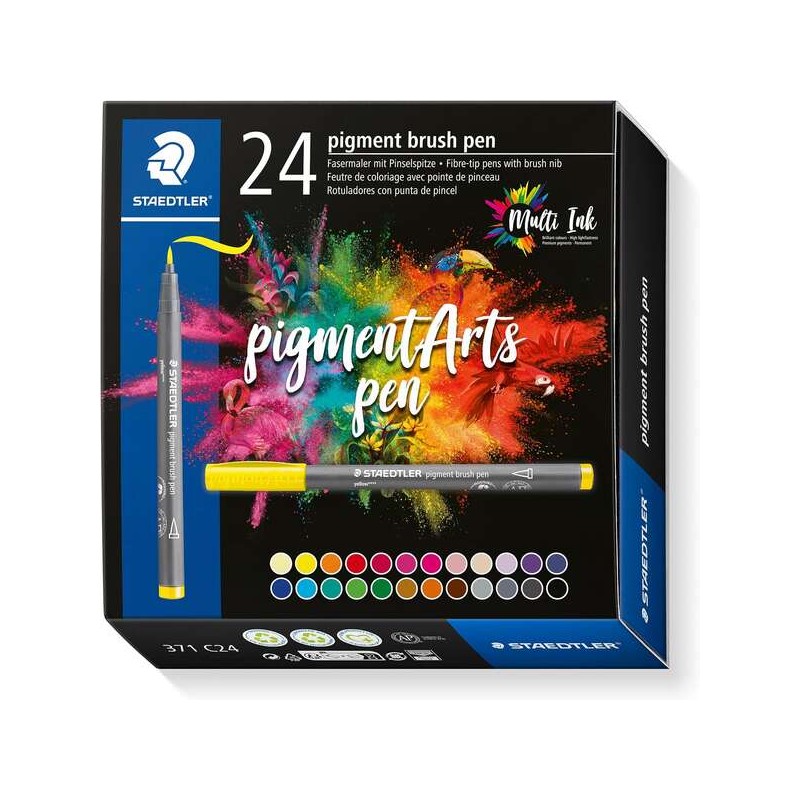 Staedtler 371 Confezione da 24 punte di pennello morbide - Colori vivaci e brillanti - Non ingialliscono nel tempo - Nuo