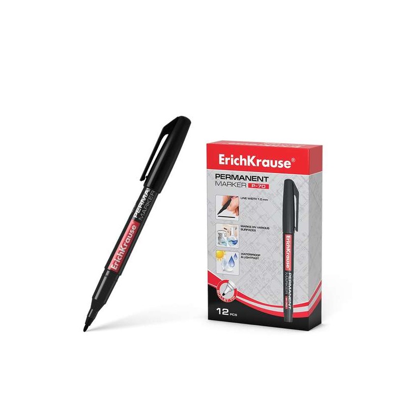 Marcatore permanente Erichkrause P-70 - Punta a proiettile da 1.0 mm - Resistente all'acqua e alla luce - Colore nero
