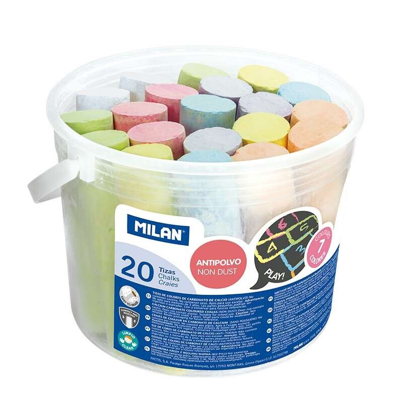 Milano Confezione da 20 Gessetti Maxi - Rotondi - Antipolvere - Senza caseina e senza gesso - Colori assortiti