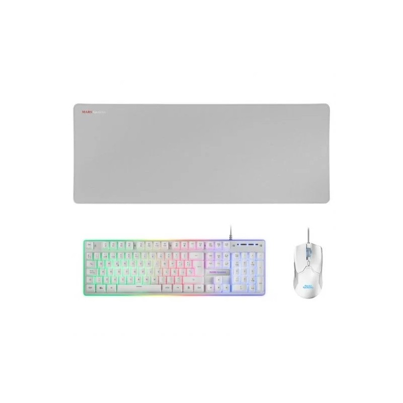 Mars Gaming Pack 3 in 1 Tastiera con tecnologia ibrida H-Mech. Antighosting USB RGB + Mouse 10000dpi USB RGB + Mousepad 