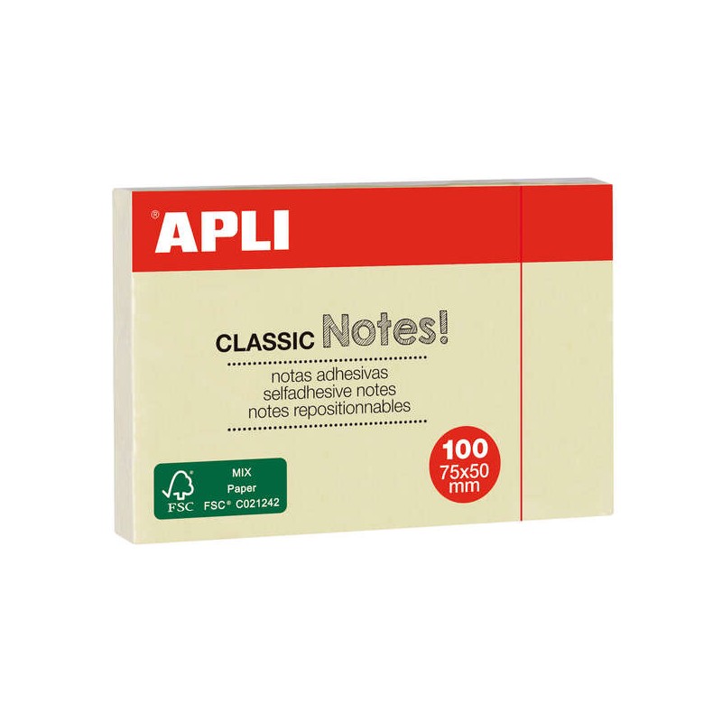 Apli Sticky Notes Classic 75x50mm Pad 100 Fogli - Note adesive di qualità - Facili da staccare - Ideali per i promemori