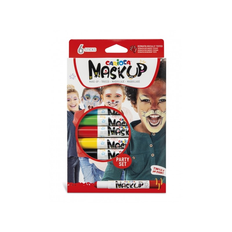 Carioca Mask Up 6 Pack di colori per la pelle in stick - Colori lucidi - Lavabili - A base d'acqua - Include 2 tutorial 