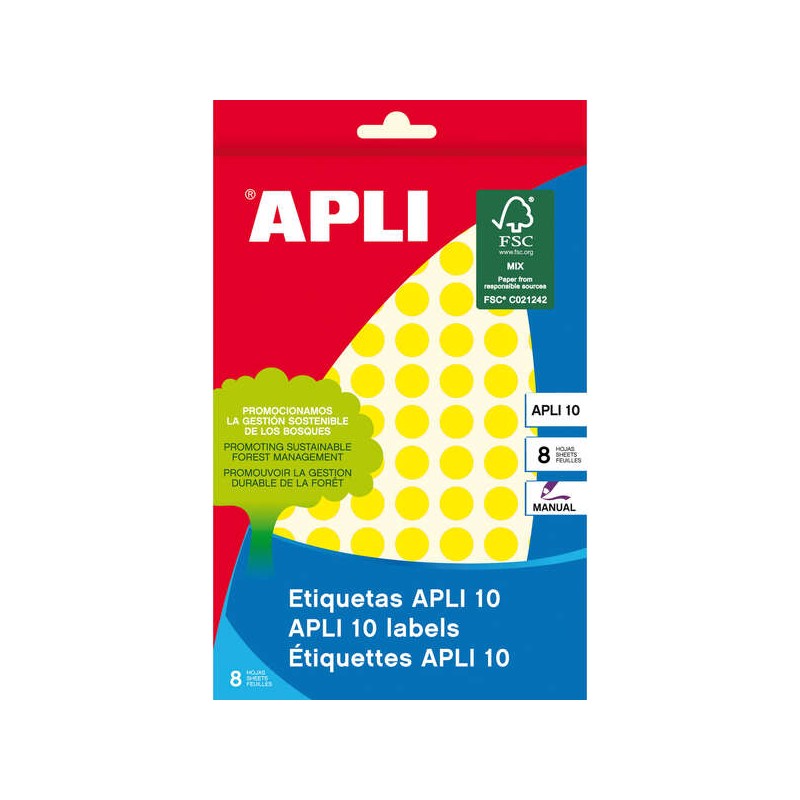Apli Confezione di 1.008 etichette rotonde Ø 10 mm - 8 fogli per 126 etichette - Adesivo permanente - Adatto alla scrit