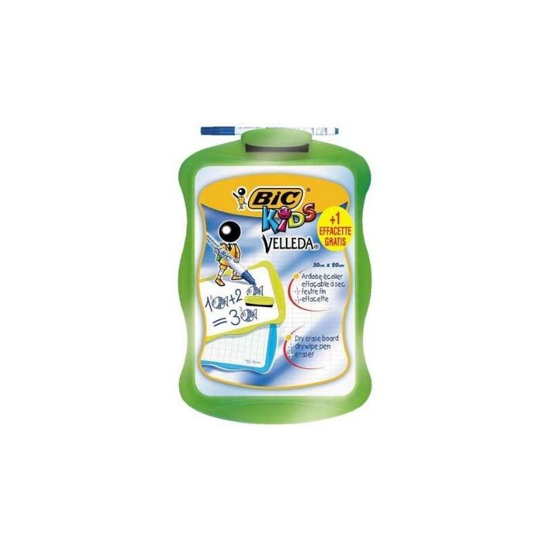 Bic Velleda Kids Ardesia scolastica bianca e milimetrica + 1 pennarello blu Velleda + 1 gomma - Dimensioni: 20x30cm - Co