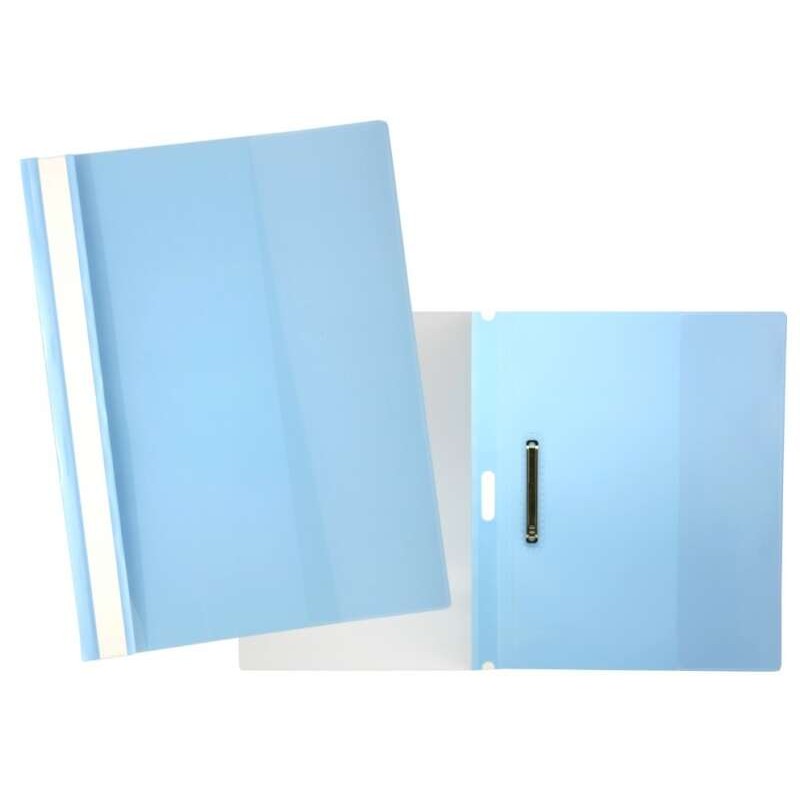 Sì Fascicolo con chiusura per 30 fogli A4 - Copertina trasparente. dorso blu - Prodotto in polipropilene