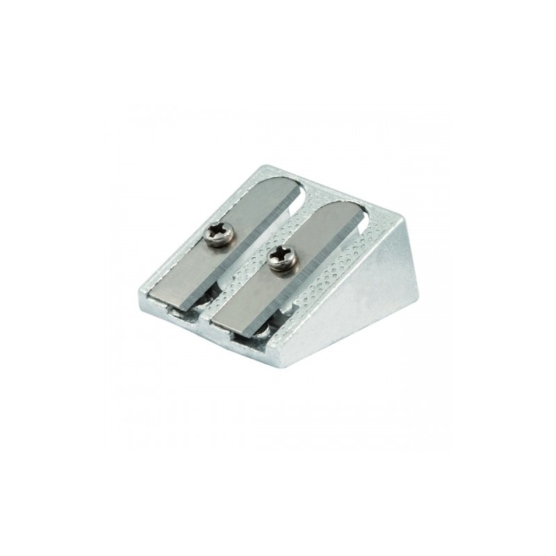 Faibo Temperamatite in metallo a 2 fori per matite fino a 10 mm - Forma a cuneo - Colore alluminio