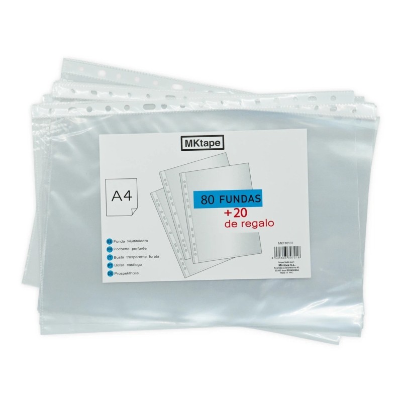 MKtape Confezione da 100 buste multitasche per documenti - Formato A4 - 0.5 Micron - Colore trasparente