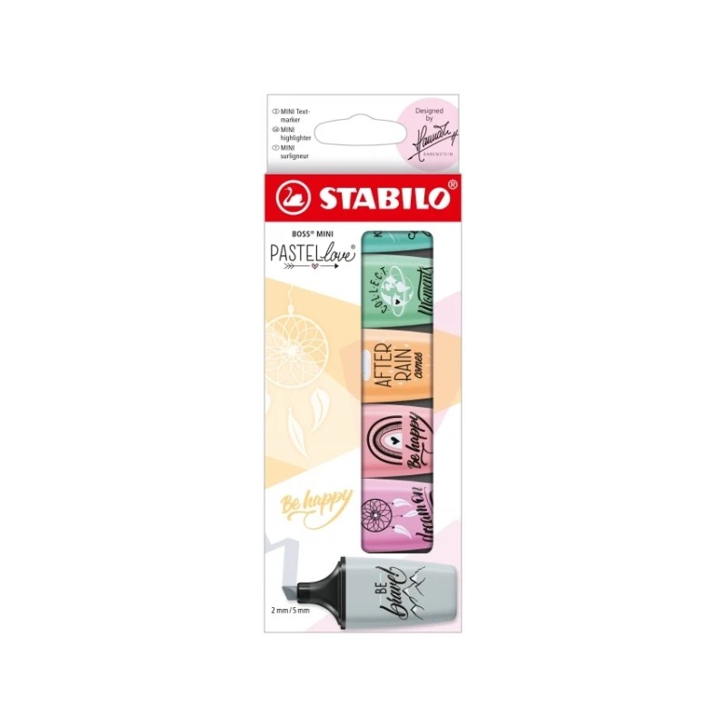 Stabilo Boss Mini Pastellove confezione da 6 pennarelli fluorescenti - da 2 a 5 mm - Inchiostro a base d'acqua - Non si 