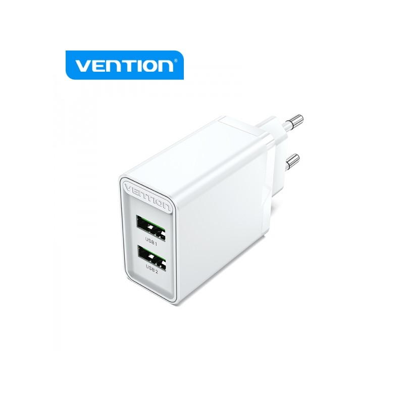 Caricabatterie da parete Vention 2xUSB-A 3A 18W - Carica rapida - Bianco