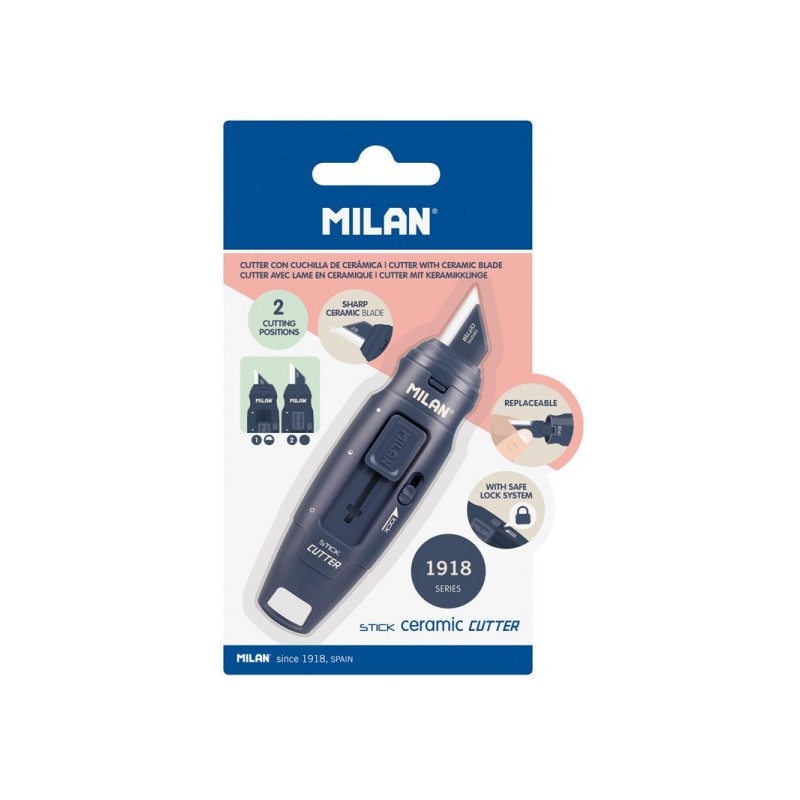 Cutter in ceramica sostituibile Milano 430 Collection - Lama con protezione - Blocco di sicurezza - Colore blu