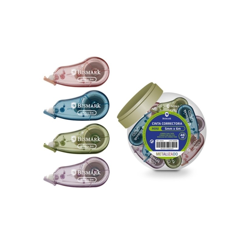 Bismark Metallic Correction Tape 5mmx6m - Perfetta adesione alla carta - Corpo colorato effetto metallizzato in colori a