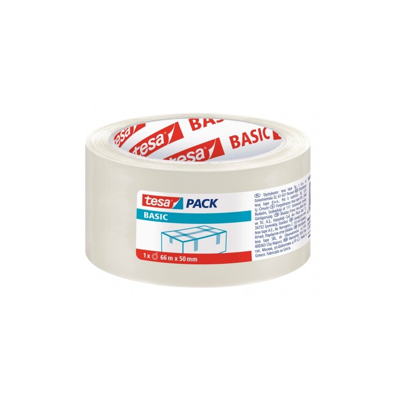 Tesa Basic Packaging Tape 50mm x 66 Metri - In polipropilene - Adesivo ecologico - Trasparente
