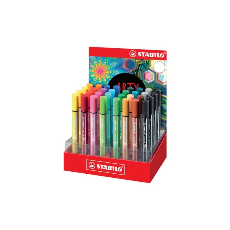 Stabilo Pen 68 MAX Arty Display di 32 matite - Punta in fibra smussata - Larghezza del tratto circa 1-5 mm - Inchiostro 