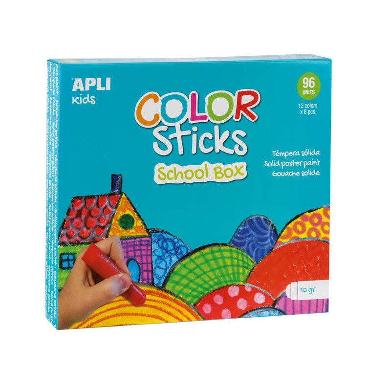 Apli Colour Sticks Tempera Solida - Confezione da 96 unità da 10 g - Colori assortiti - Ideale per scuole e gruppi - Fi