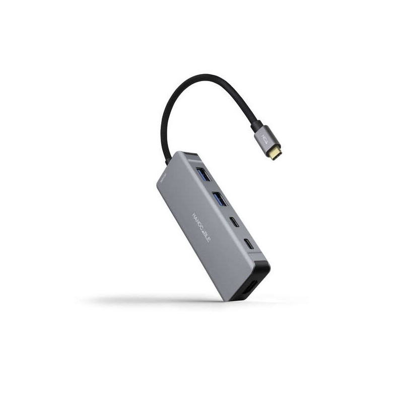 HUB USB-C 6-in-1 Nanocable - Da USB-C 3.2 GEN1 5G a 2 x USB-A + 2 x USB-C + HDMI + USB-C PD 100W - Alluminio - 15 cm - C