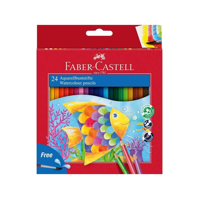 Faber-Castell Classic Colour Watercolour Pencils Confezione da 24 matite colorate esagonali acquerellabili + pennello - 