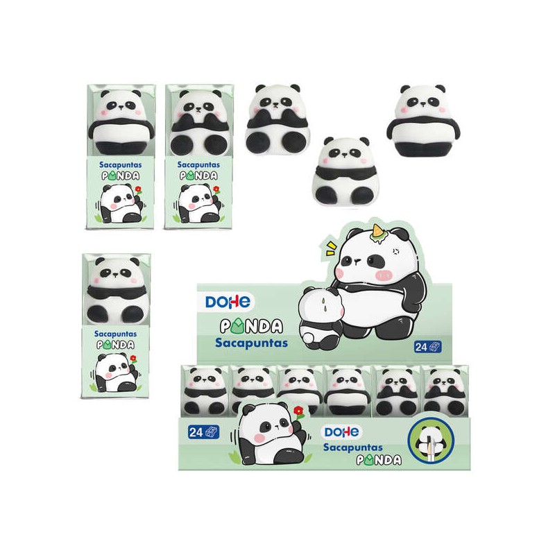 Espositore Dohe da 24 temperamatite - 1 foro e lama in acciaio - Forma di orso panda