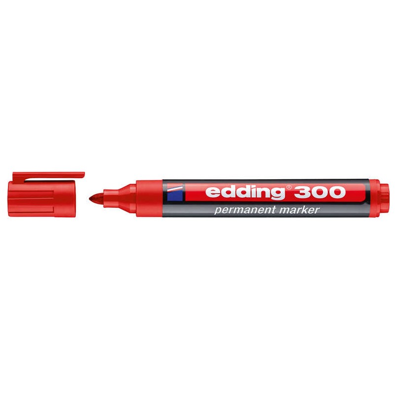 Marcatore permanente Edding 300 - Punta rotonda - Linea da 1.5 a 3 mm. - Inchiostro quasi inodore - Cappuccio con clip -