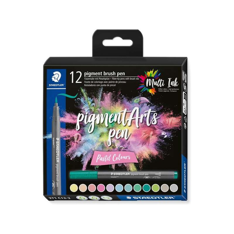 Staedtler 371 Confezione da 12 punte di pennello morbide - Colori vivaci e brillanti - Non ingialliscono nel tempo - Nuo