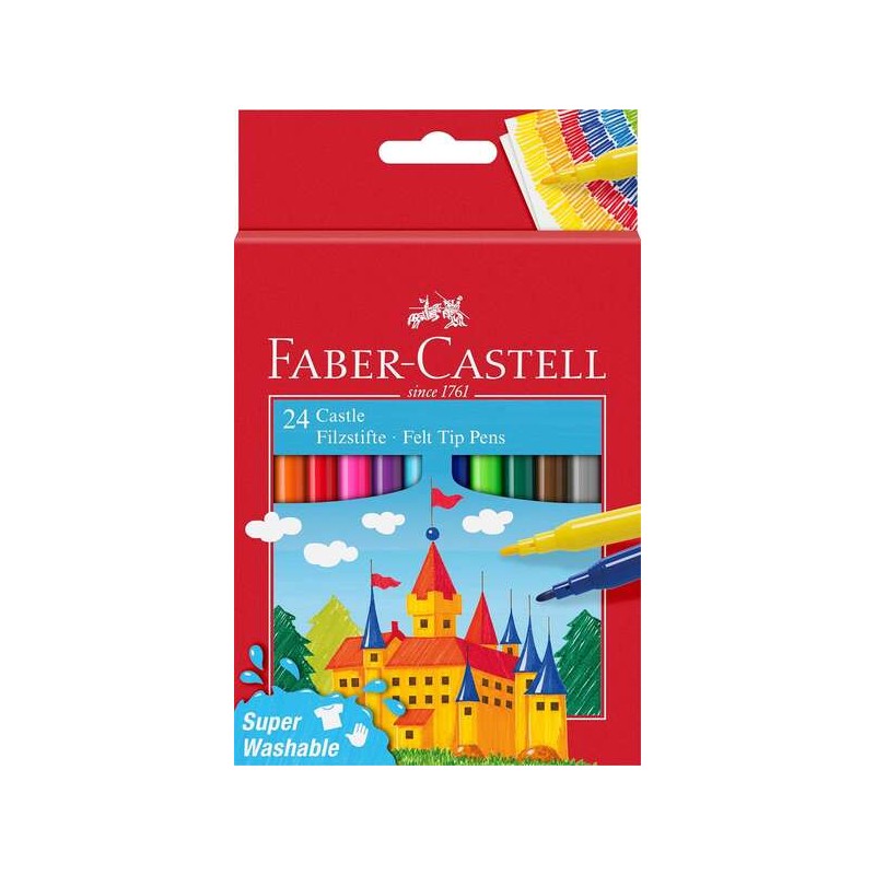 Faber-Castell Castle Confezione da 24 pennarelli - Inchiostro lavabile a base d'acqua - Colori assortiti
