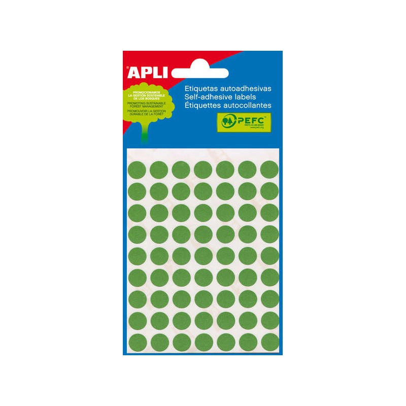 Minibag Apli di 315 etichette rotonde Ø 10 mm - 5 fogli per 63 etichette - Adesivo permanente - Colore verde