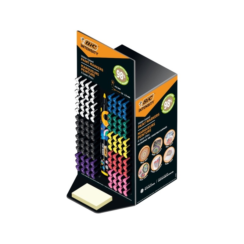 Bic Intensity Display da 120 pennarelli - Punta media - Inchiostro a base d'acqua - Materiali riciclati al 98% - Colori 