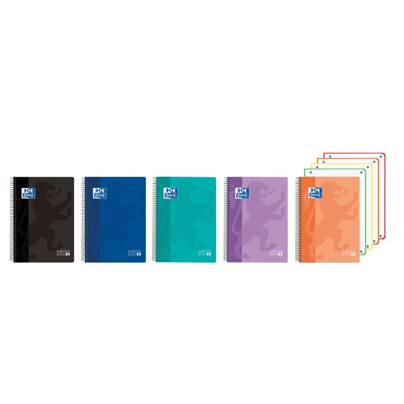 Oxford Europeanbook 4 A5+ Taccuino a griglia 5x5 mm 120 fogli 90 gsm - Copertina super resistente - 4 strisce colorate -