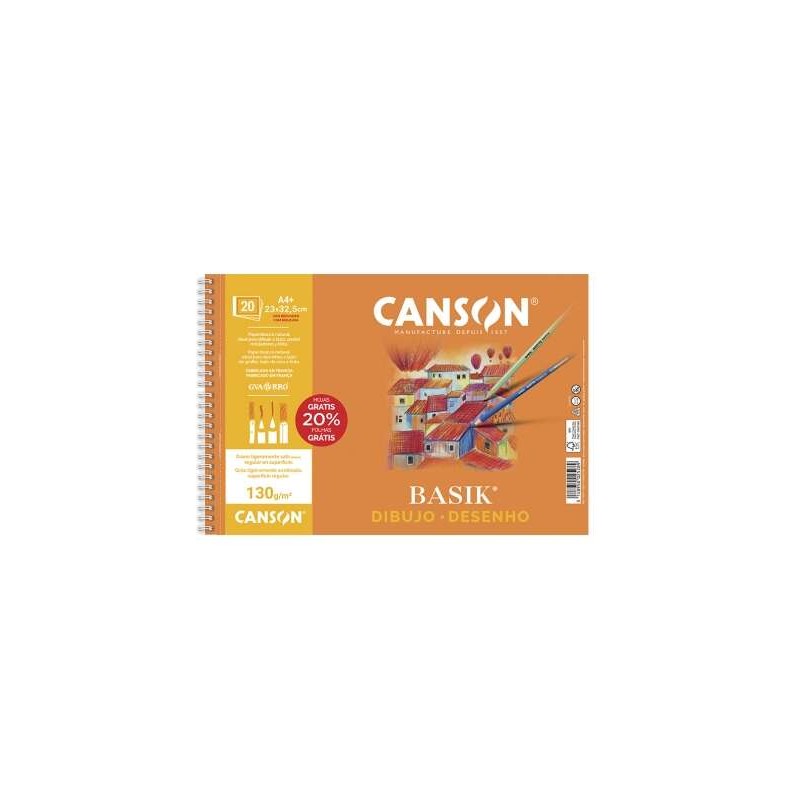 Canson Basik Spiral Sketchbook 20 Fogli A4+ 130g - Con scatola - Formato 23x32.5cm - Colore Bianco
