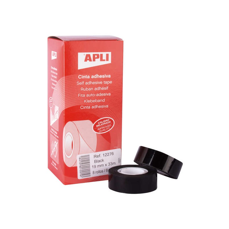 Apli Nastro adesivo nero 19 mm x 33 m - Impermeabile e resistente alle intemperie - Facile da tagliare con le mani - Ide
