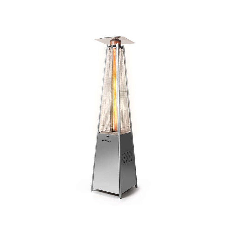Stufa a piramide per esterni Orbegozo - Calore ed eleganza sulla vostra terrazza - Acciaio inossidabile e vetro - Sicura