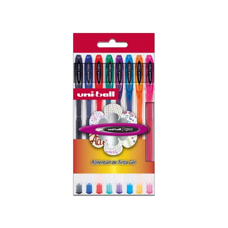 Uni-ball Signo Basic Confezione da 8 penne a inchiostro gel - Punta a sfera 0.7 mm - Inchiostro resistente all'acqua e a