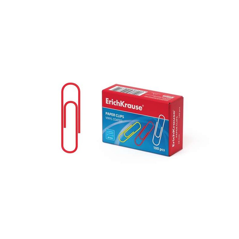 Erichkrause Scatola di 100 clip colorate con rivestimento in vinile - Filo d'acciaio di alta qualità - Resistente alla 