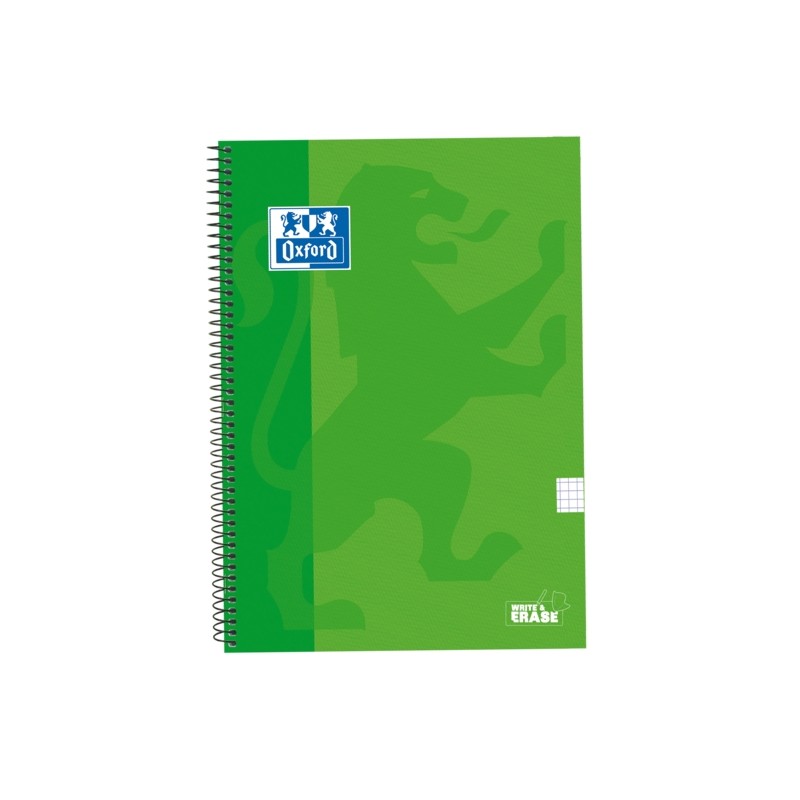 Quaderno a spirale Oxford School Classic Rilegato a spirale WriteeErase - Folio 4x4 con margine - 80 fogli - Colore verd