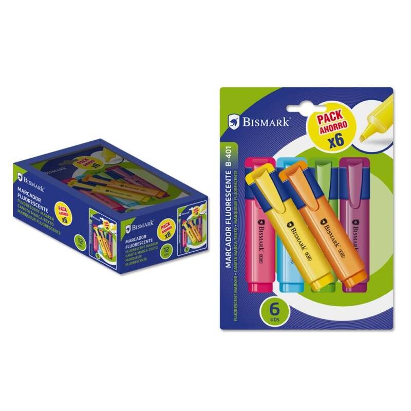 Confezione da 6 evidenziatori neon Bismark - Inchiostro ad asciugatura rapida - Ideale per sottolineare ed evidenziare -