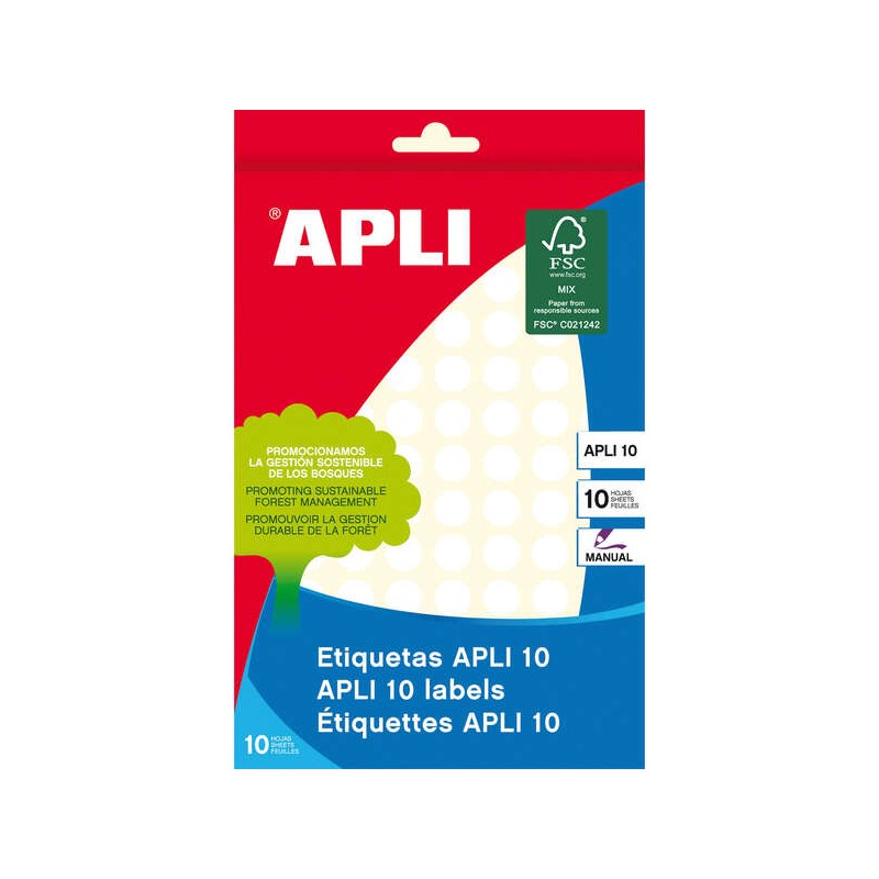 Apli 10 Confezioni da 1.260 Etichette bianche rotonde Ø 10 mm - Etichettatura rapida ed efficace - Adatte per scrivere 