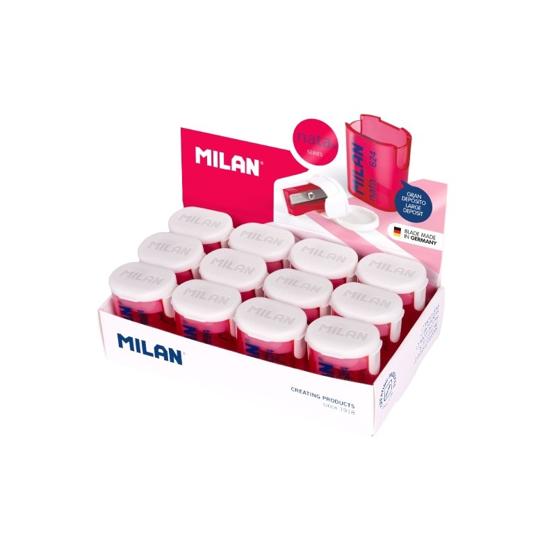 Milan Nata® 624 Espositore da 12 affilatoi con serbatoio - Lama d'acciaio - Bianco/rosa