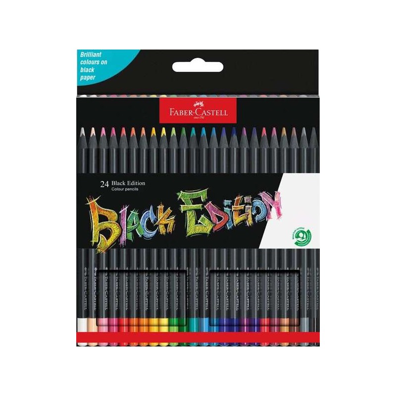 Faber-Castell Black Edition Confezione da 24 matite colorate - mina super morbida - legno nero - ideali per disegnare su