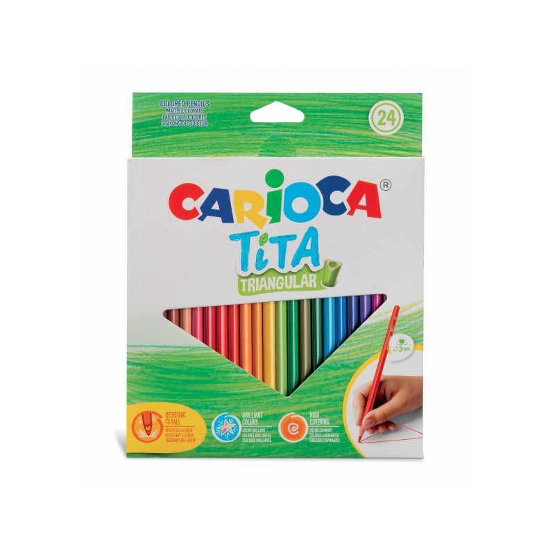 Carioca Tita Confezione da 24 matite triangolari - Fusto triangolare - Colori brillanti e lavabili - Scrittura morbida -