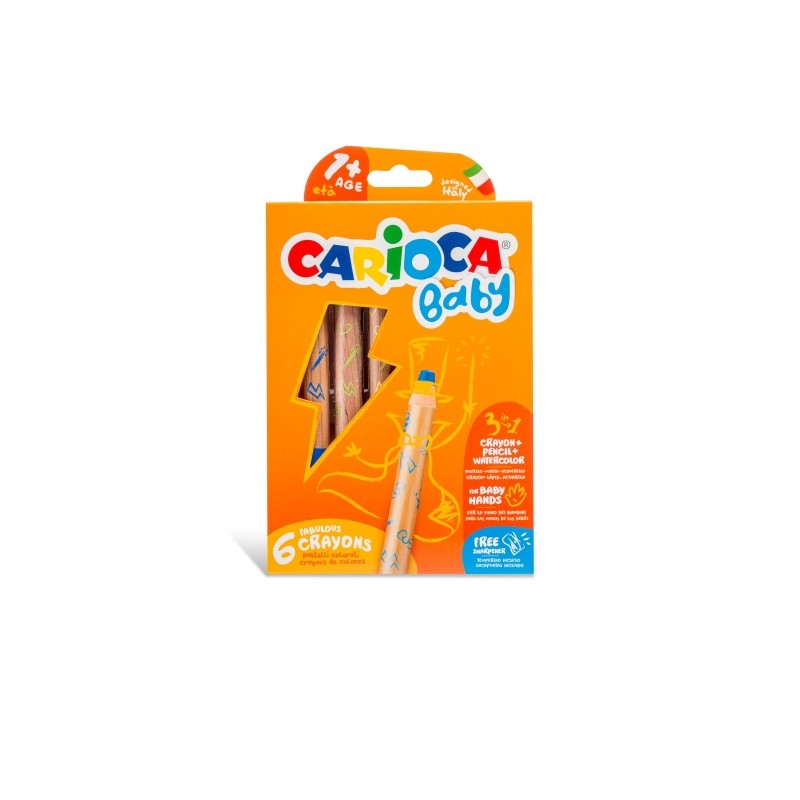 Carioca Baby 1+ 3In1 Confezione da 6 matite - Matite a cera e acquerello in una - Corpo extra large - Matite acquerellab