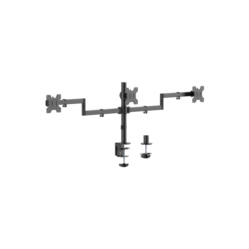 Aisens Eco Supporto da tavolo inclinabile e girevole per 3 monitor 10Kg (3 punti di rotazione - 2 bracci) 13-27 - Nero