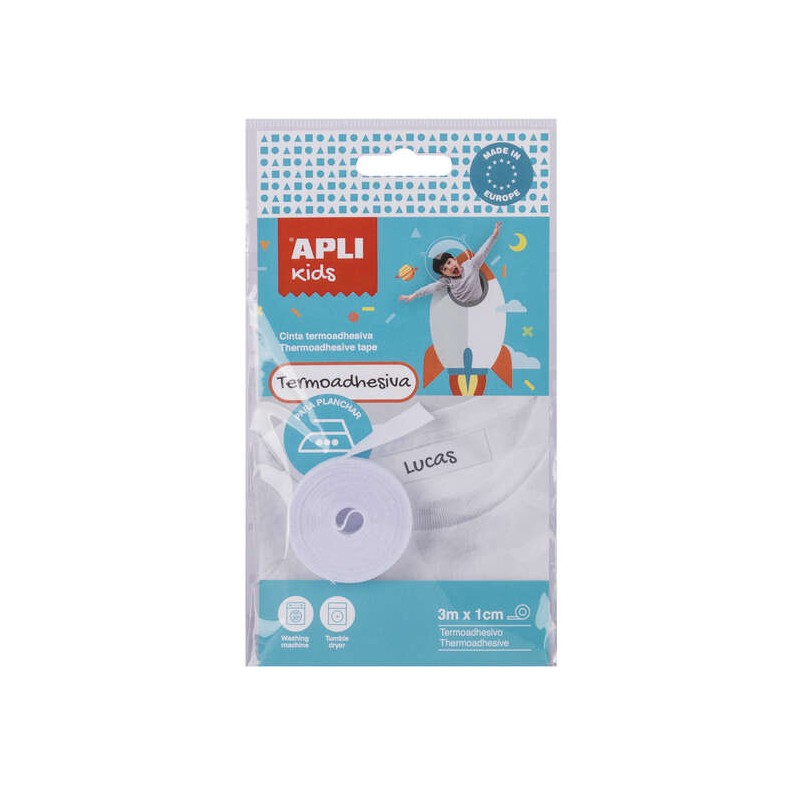 Nastro adesivo Apli per marcare i vestiti - 10mmx3m - 70% poliestere e 30% cotone - Resistente alla lavatrice e all'asci
